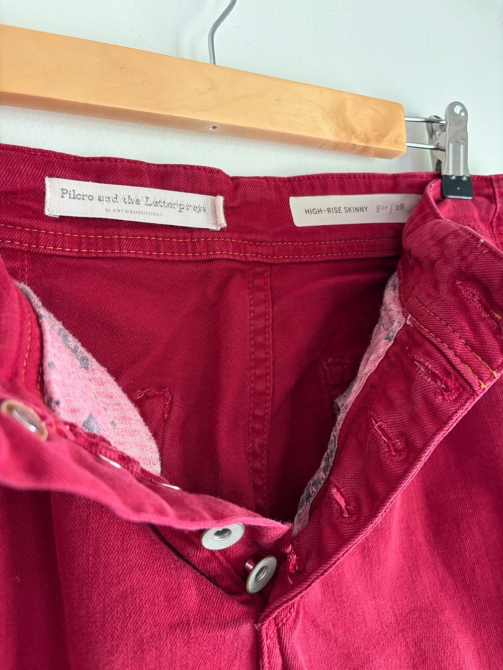 Pilcro Anthropologie Red High Rise Skinny Button Fly Jeans Size 28 - Picture 4 of 6